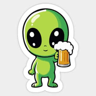 Intergalactic Cheers - Cute Alien with Beer Sticker